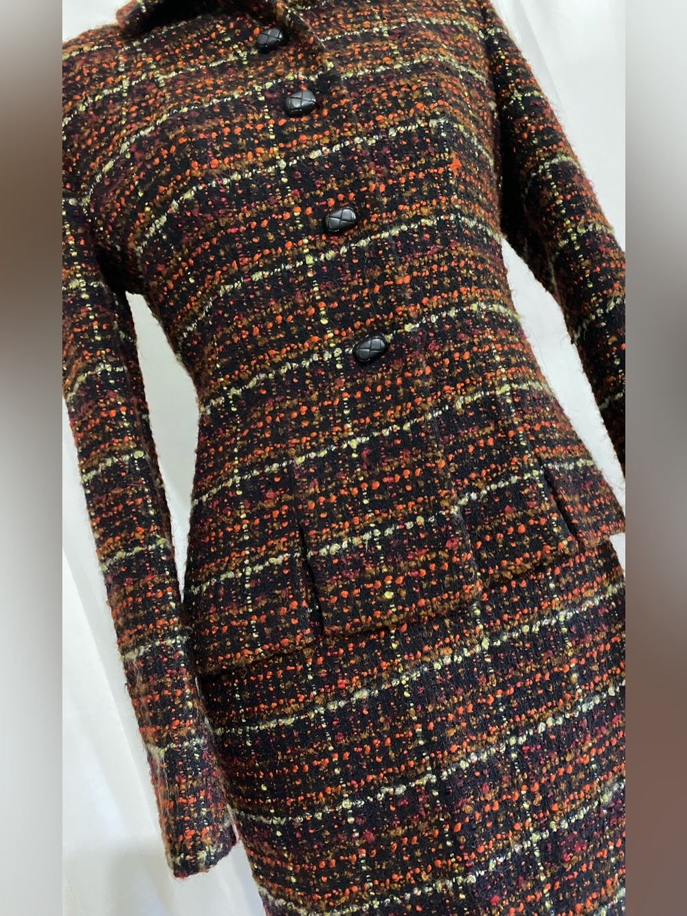 Kasper Women's Tweed Button-Front Jacket and Skirt in Multicolor Fall Hues